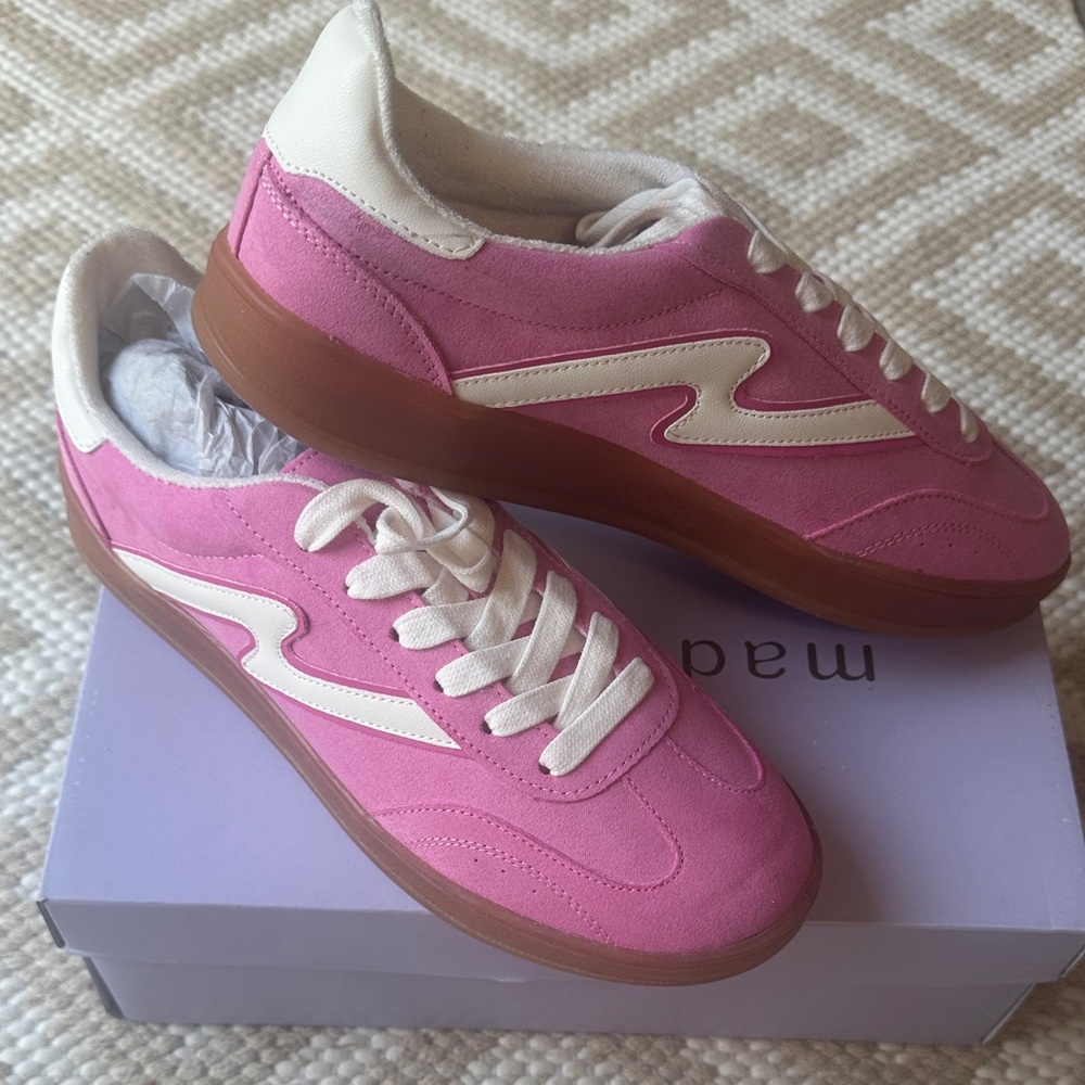 Madden Girl Pink and White Suede Platform Sneakers with Gum Sole